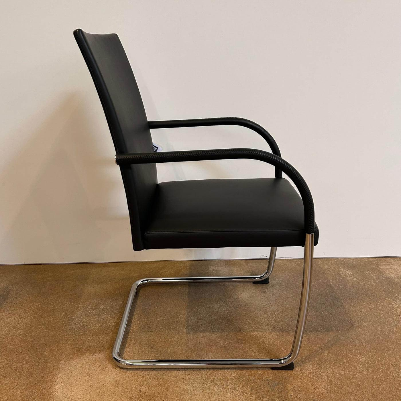 Walter Knoll - Freischwinger George 1572 Leder Congress 251 Black Schwarz Gestell Rundrohrstahl Hochglanz Verchromt - 3
