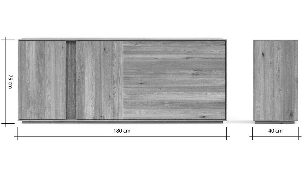 Natura - Sideboard SSS09 Saratoga Buche Massiv Silbergrau Geölt mit LED-Beleuchtung - 2