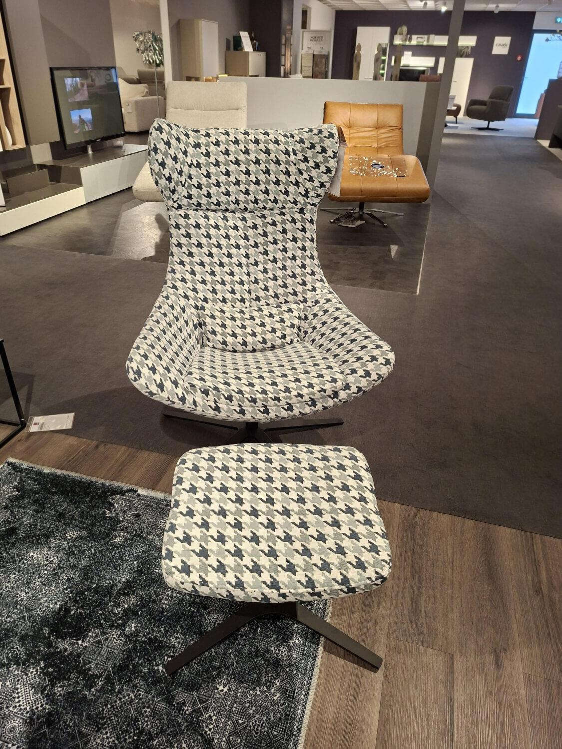 Hukla - Relaxsessel CP02 Stoff Caro Aqua Beige Blau mit Hocker - 2