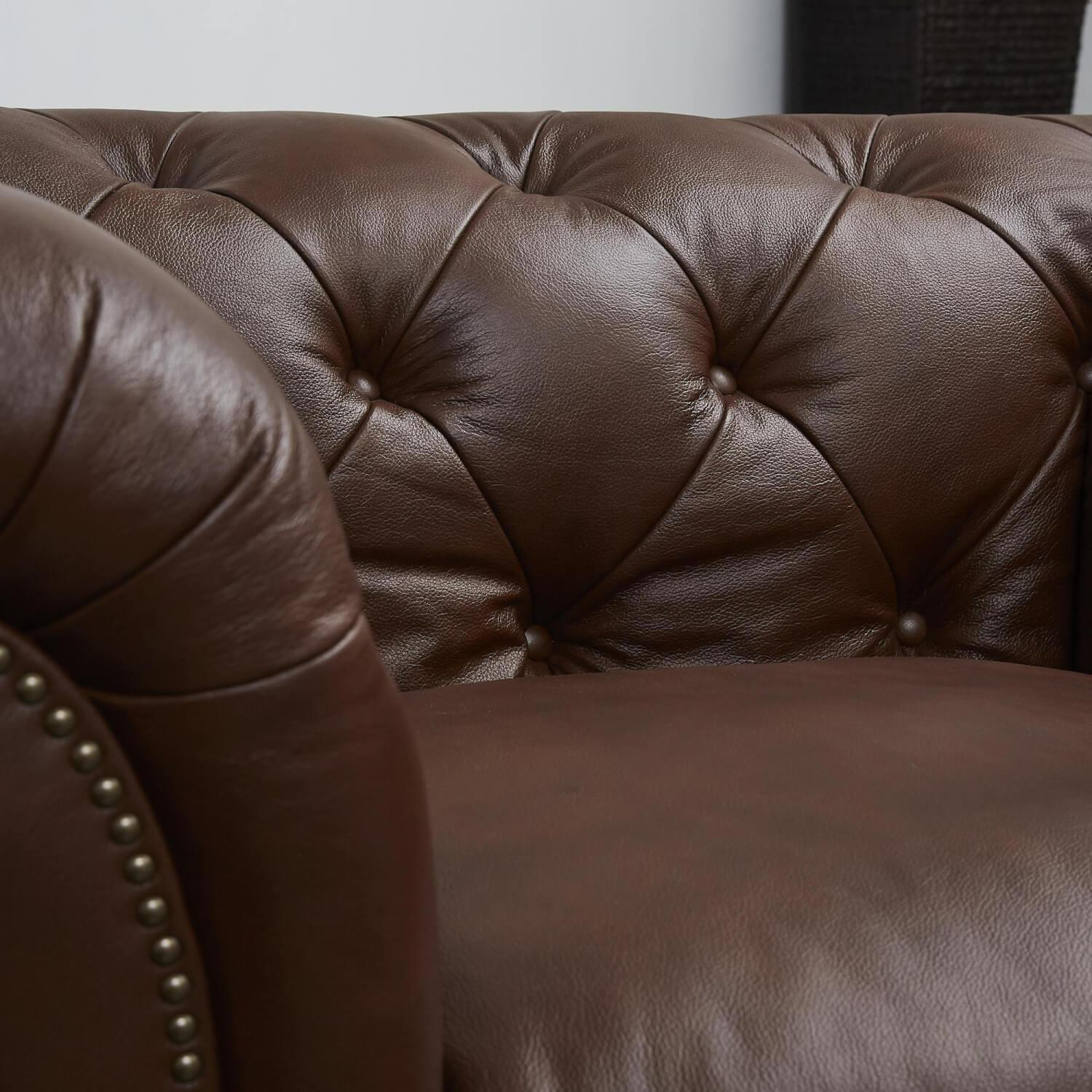 Max Winzer - Sessel Old England In Chesterfield Stil Leder Braun Gestell Holz - 3