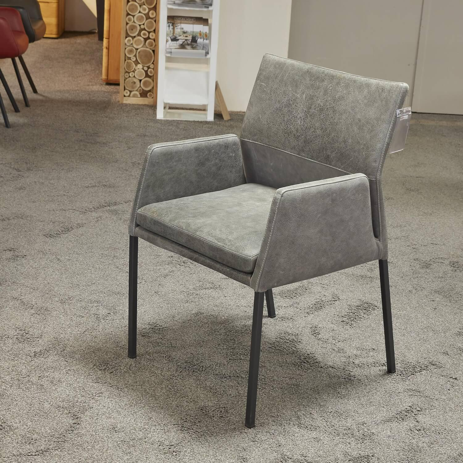 Natura - 6er-Set Stuhl Carry Leder Sierra Anthrazit Kontrastnaht Beige 4-Fuß Metall Pulverbeschichtet Schwarz - 12