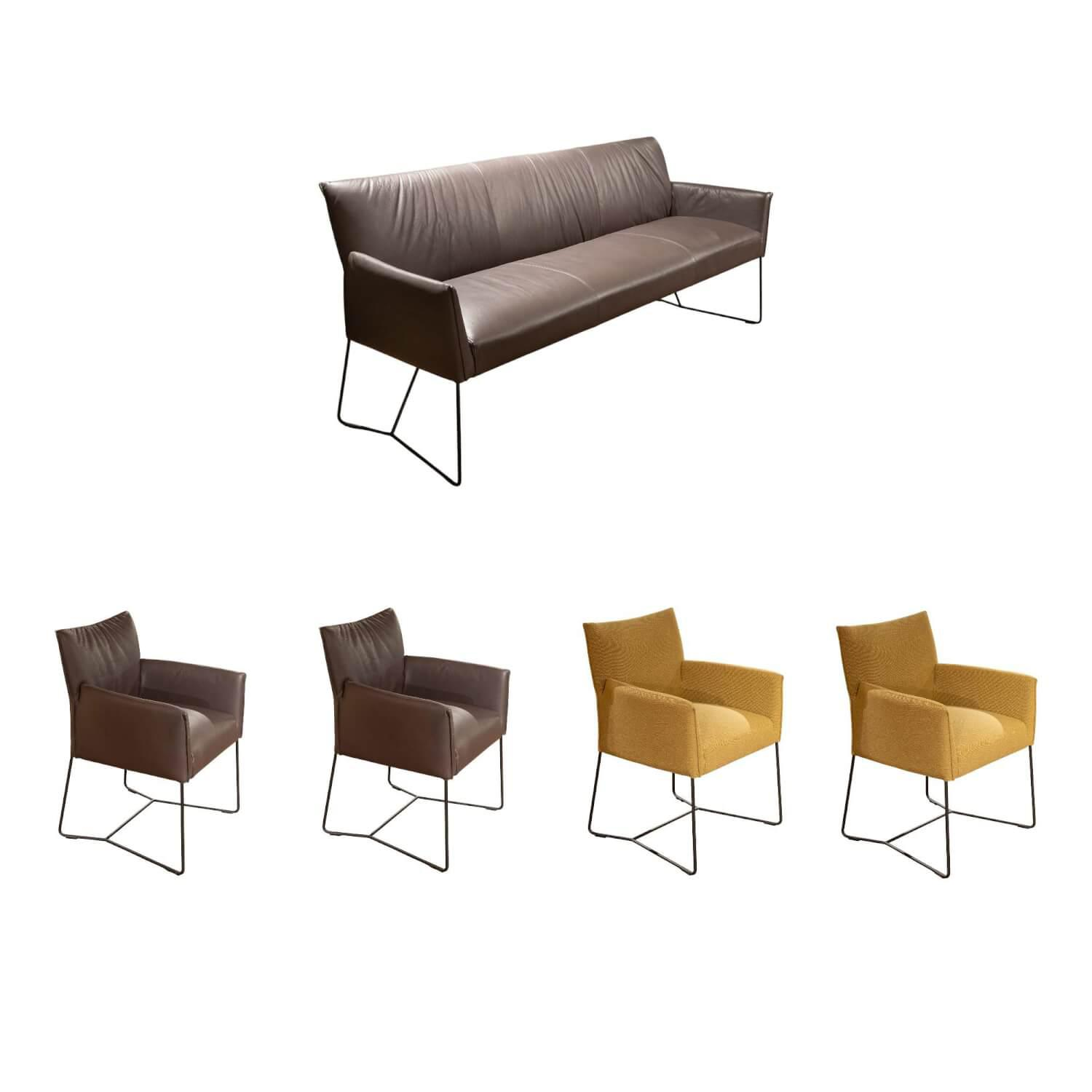 Musterring - Seating group Picara Leather 3 Lomé Anthracite And Fabric VI Hugo Mustard Yellow Frame Metal Black - 1