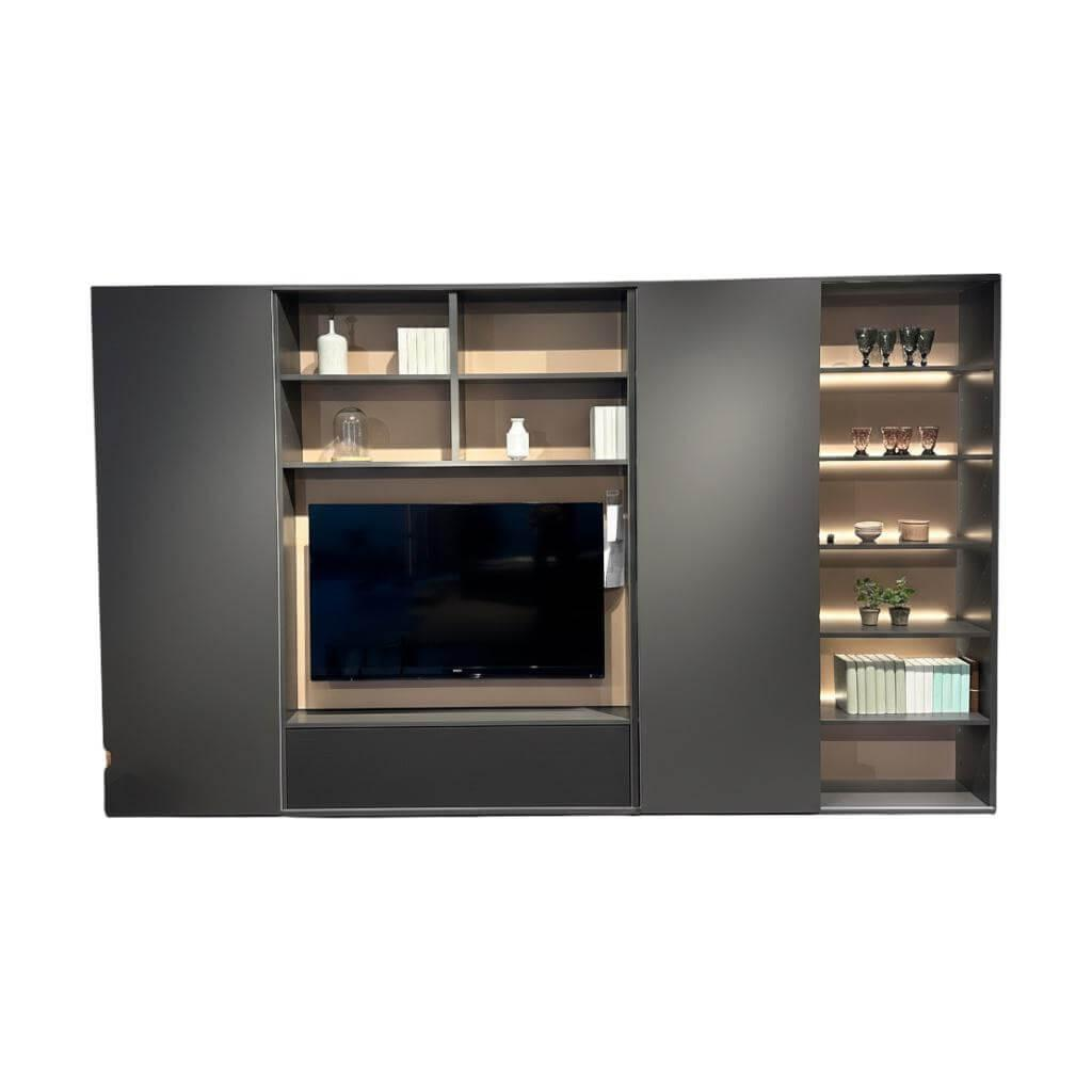 Interlübke - Wohwand Studimo Lack M16 Elephant Grau Rückwand Lack M49 Rosenquarz Rosa Beige Mit TV Und Beleuchtung - 1