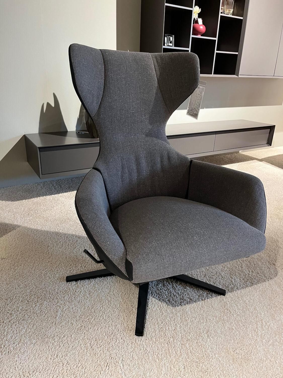 Contur - Einzelsessel Gaudino Innen Stoff Estelle 44 Grau Außen Leder Dino 545 Schwarz Gestell Metall Schwarz - 2