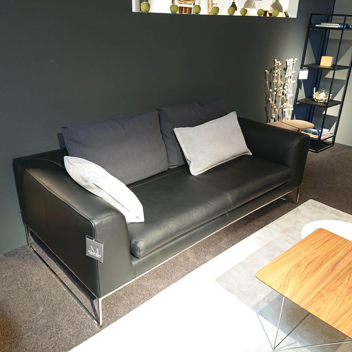 COR - Sofa Mell Leder Semi 286 Schwarz Metalluntergestell Verchromt Inklusive Kissen - 5