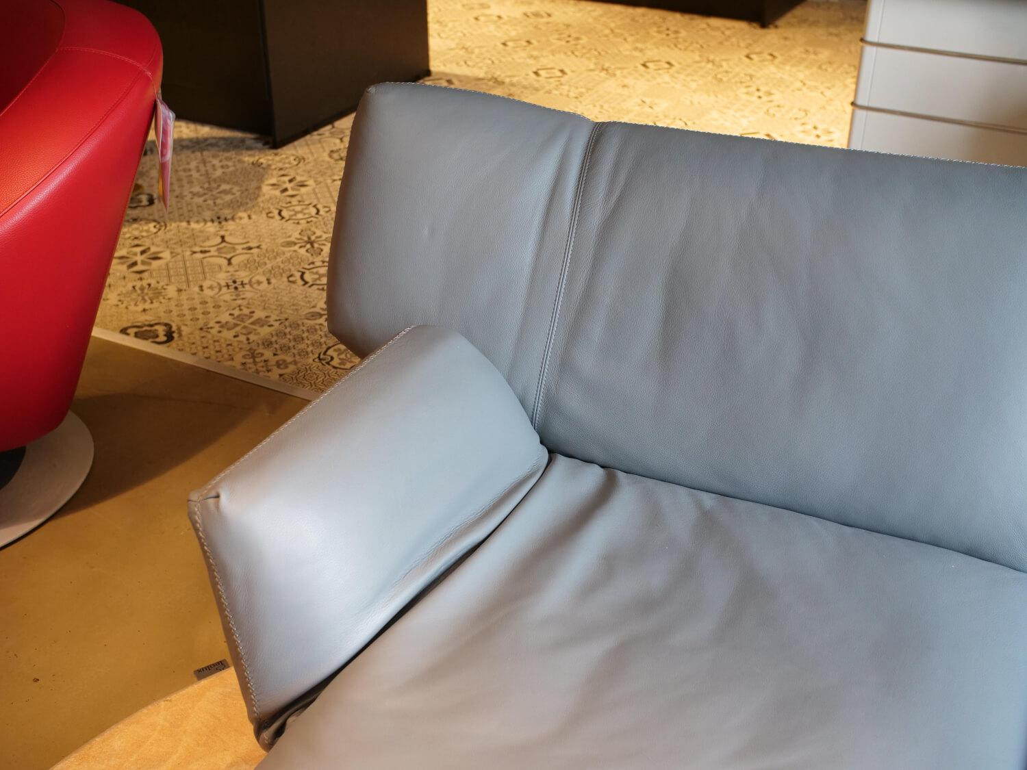 Leolux - Ecksofa Devon Leder Ceras Dew Blau Grau Garn Cross Ton in Ton Füße Aluminium - 4