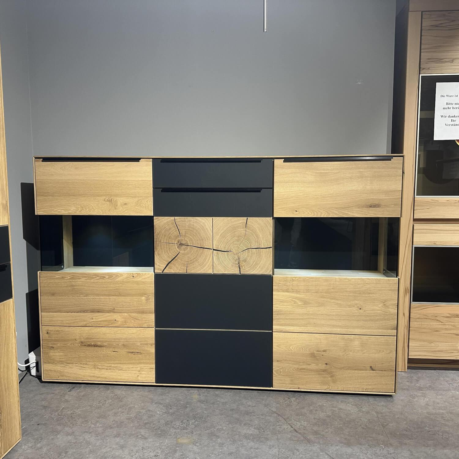 Mondo - Highboard Natur Talvera Asteiche Massiv Gebürstet Bianco Akzent Anthrazit Satiniert - 3