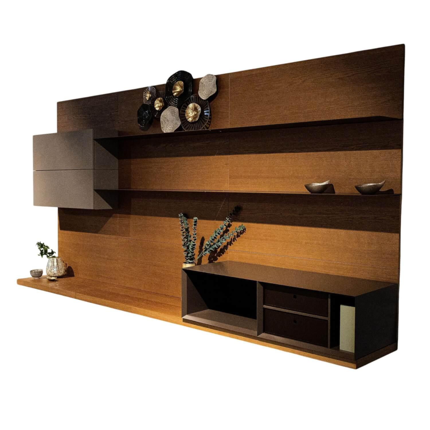 Novamobili - Wohnwand Living System N02 Rovere Miele Fumo Clay - 1