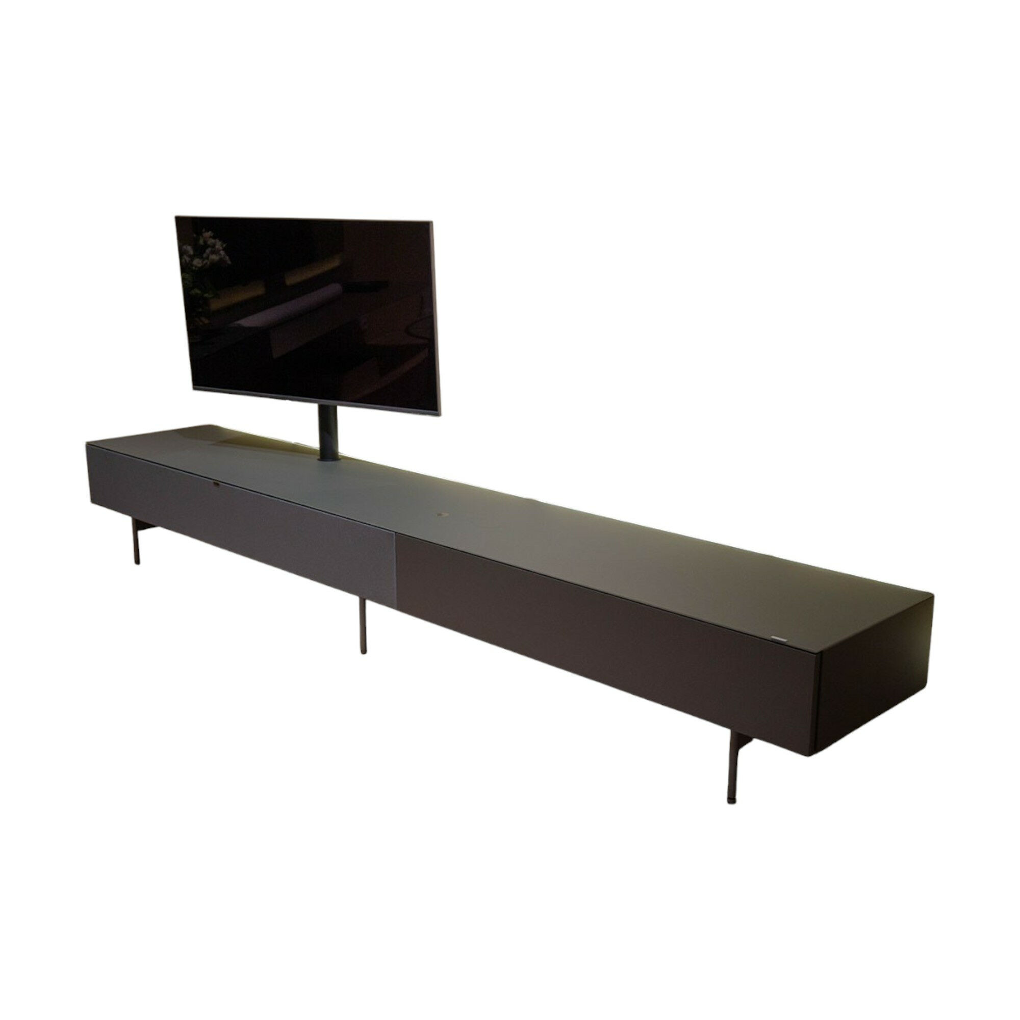 Spectral Smart Furniture - Lowboard Next Smart Lack Granit Grau Und Medienklappe Mit Akkustikstoff Grey Grau Deckenplatte Colour Glas Granit Grau Gestell Anthrazit Inklusive Beleuchtung Und Mediapaket - 1