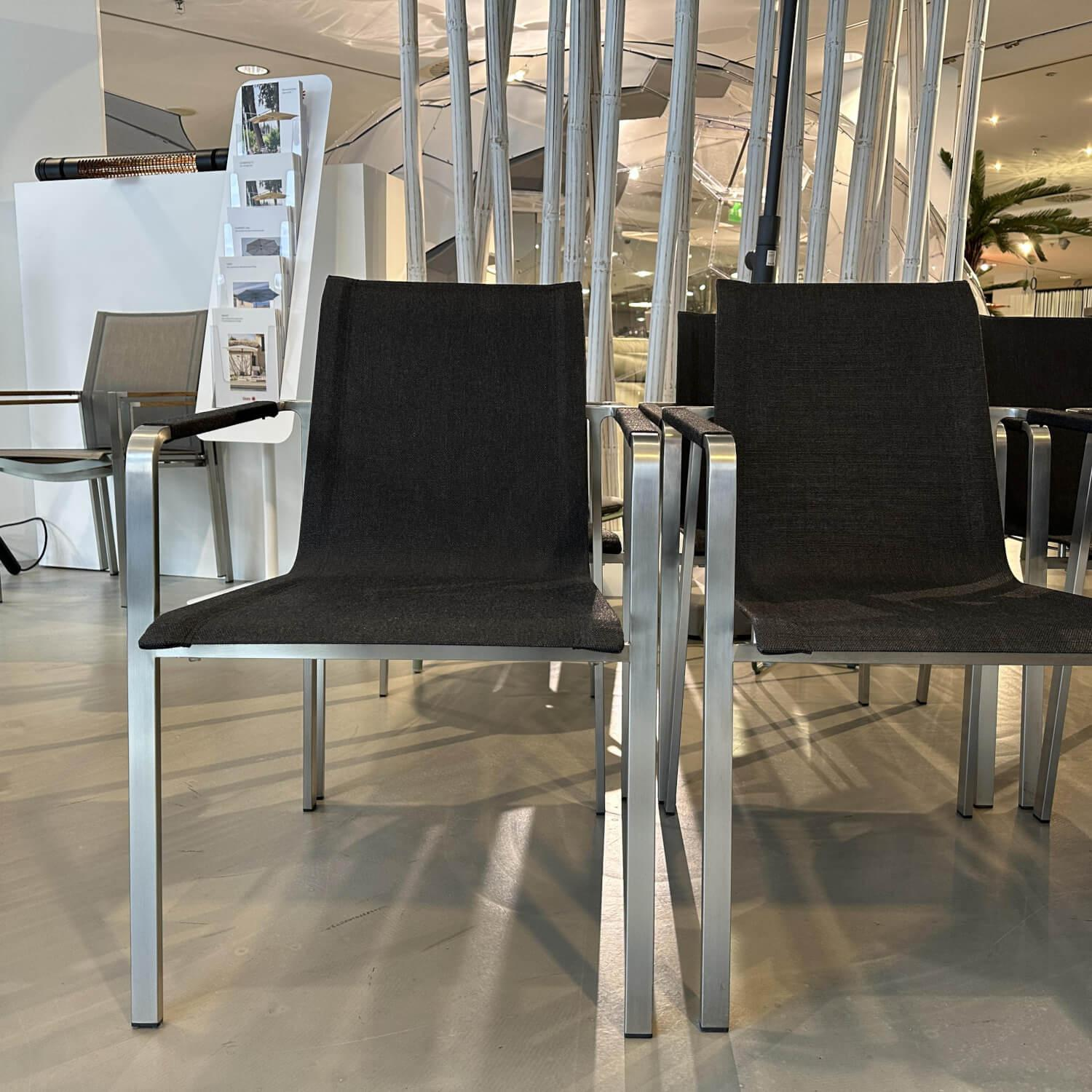 Solpuri - 6er Set Stapelsessel Jazz Bespannung Softex Gewebe Coal Schwarz Grau Gestell Edelstahl - 3