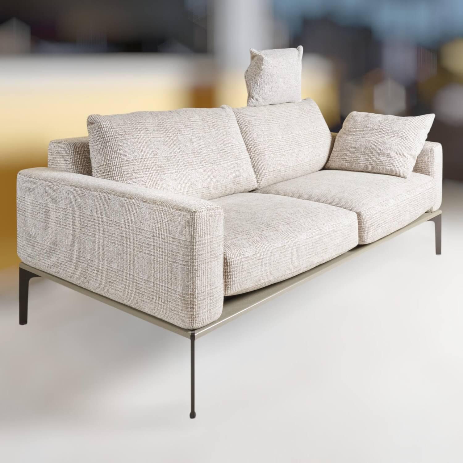 Bielefelder Werkstätten - Sofa Spirit 2 80 Stoff Scott BW 1769 272 Creme Beige Grau Füße Metall Beige Grau Mit Schmalen Armlehnen Und Armlehnkissen - 11