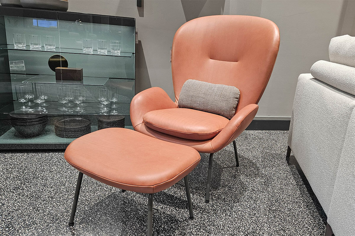 Rolf Benz - Sessel 594 Leder 42 105 Kupferbraun Braun Gestell Umbragrau RAL 7022 Inklusive Hocker Und Rückenkissen - 3