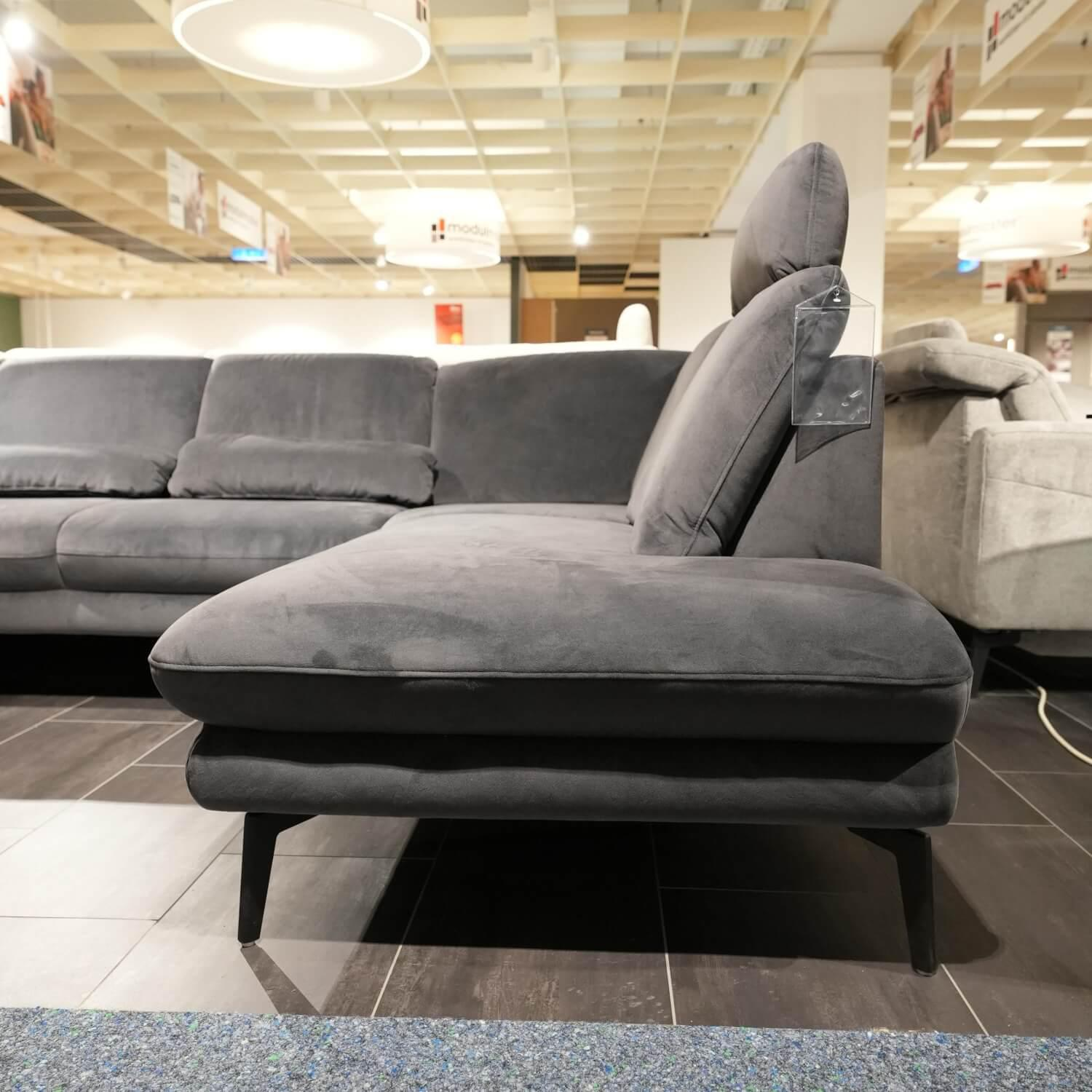 Zehdenick - Ecksofa MM ZE1165 Stoff Salsa Anthrazit Metallfüße Schwarz Mit Sitztiefenverstellung Und Motorischer Liege - 7