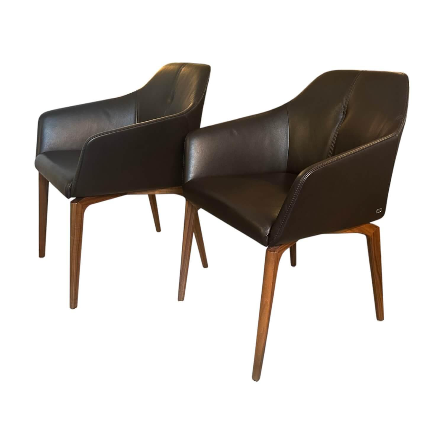 De Sede - 2er-Set Stuhl DS 279 01 Leder Select Café Braun Gestell Nussbaum - 1