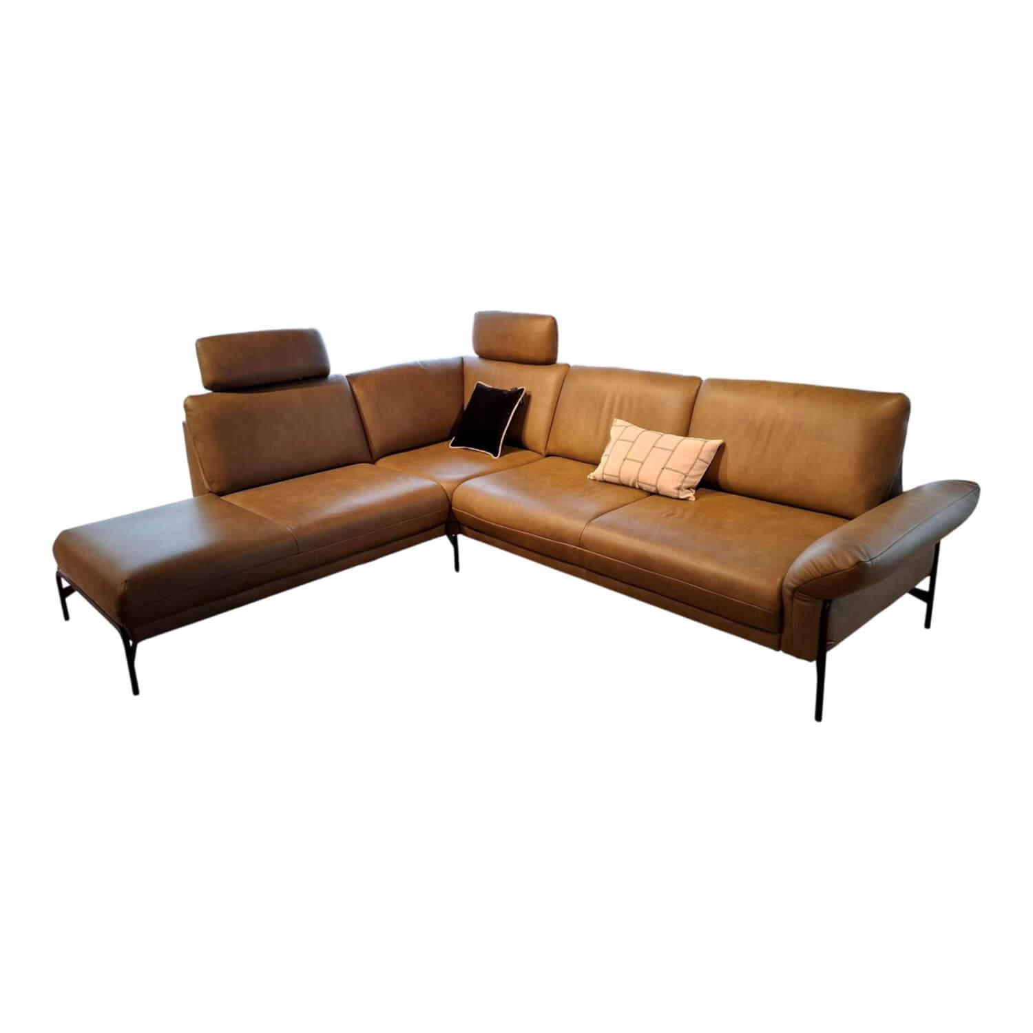 himolla - Ecksofa 1370 Leder Eleganza Alm Braun Metallrahmen Anthrazit - 1