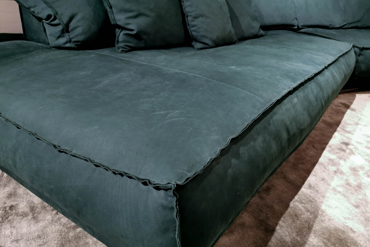 Baxter - Sofa Budapest Soft Leder Kashmir Jade Petrol Gestell Satiniertes Rohmetall mit 4 Kissen - 7