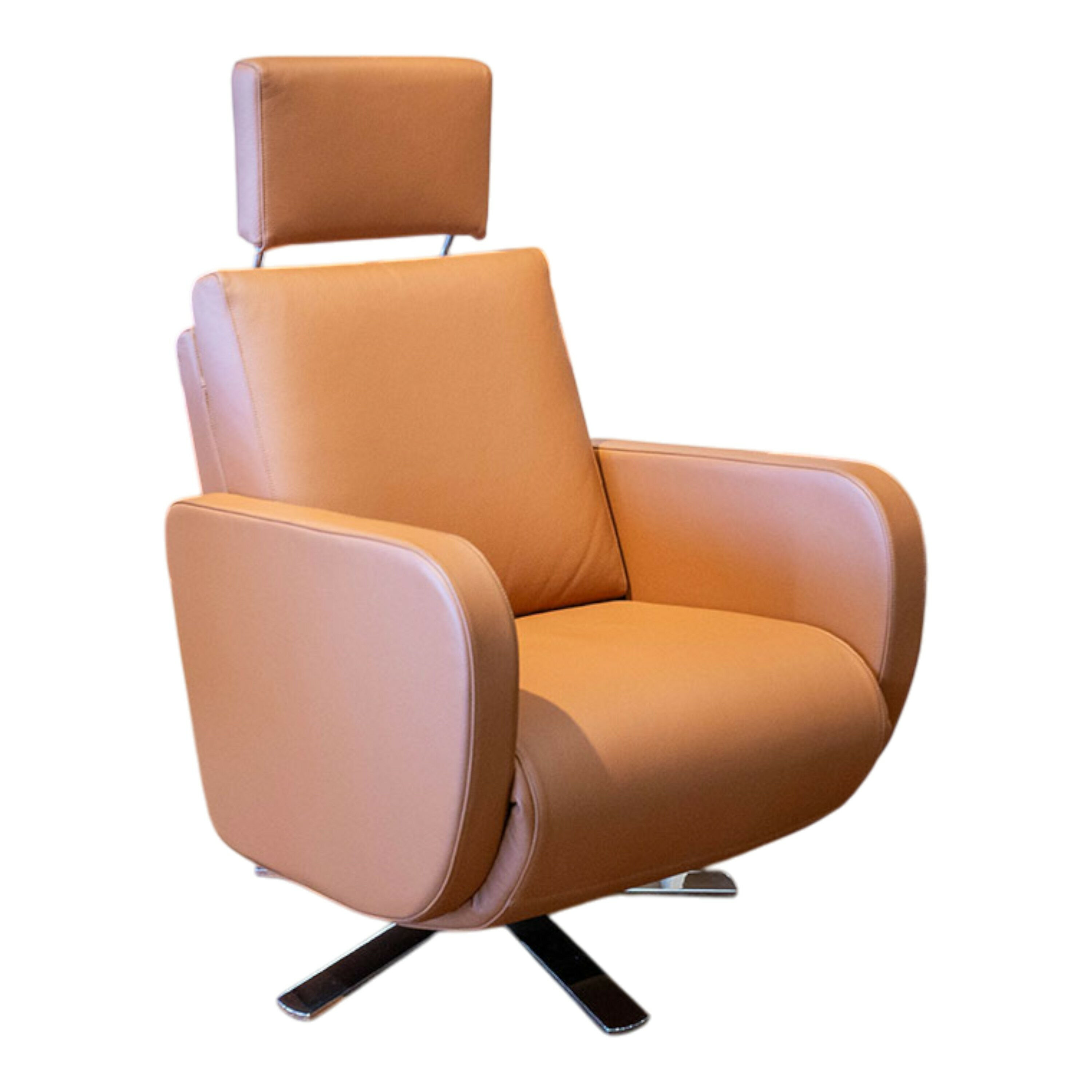 Strässle - Sessel Cubo Leder Rustica 70270 Nature Hellbraun Gestell Chrom mit 2 Motoren - 1