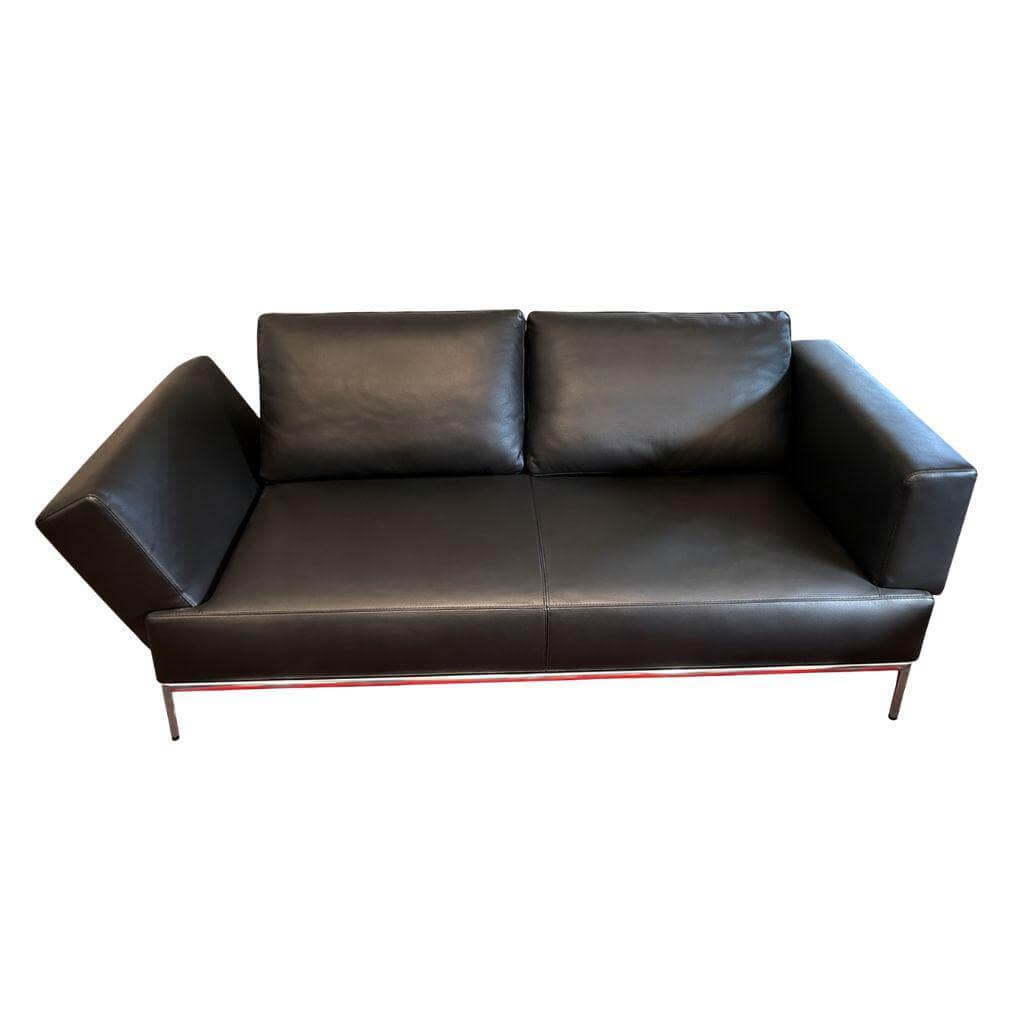 FSM - Sofa Easy Leder A99 Black Schwarz Gestell Metall Hochglanz Verchromt Mit Klappbaren Armlehnen - 1