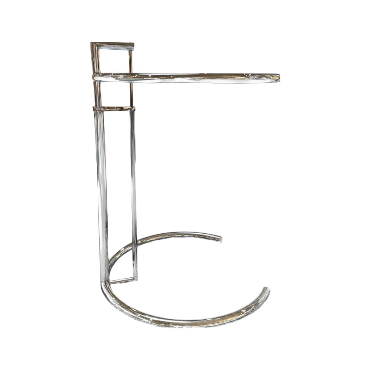 ClassiCon - Beistelltisch E 1027 Platte Kristallglas Klar Gestell Stahlrohr Verchromt Höhenverstellbar - 1