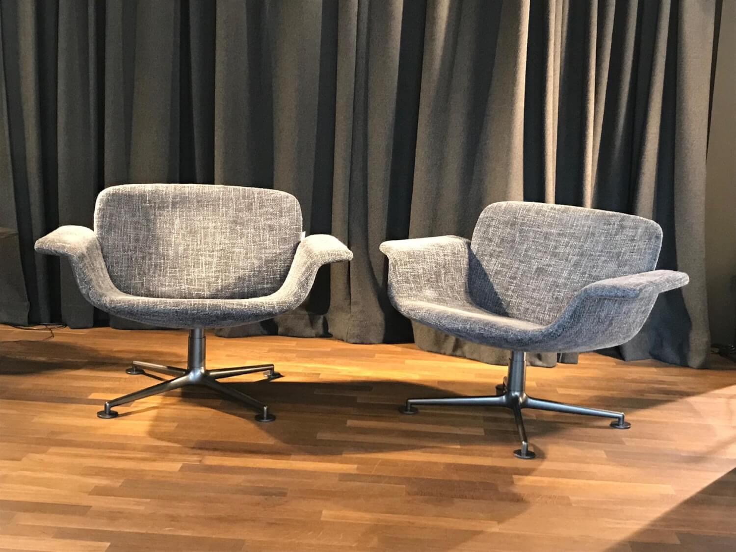 Knoll International - 2er-Set Loungesessel KN01 Bezug Stoff Hermoso Dark Grey Drehgestell Aluminium Anthrazit - 3