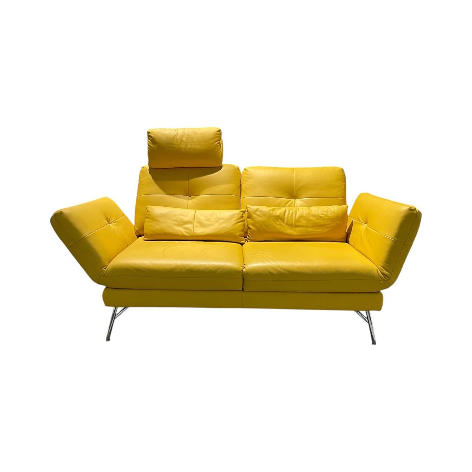 Mondo - Sofa Assea R Leder Cento 620 Gialto T Gelb Metallfuß 498 Chrom Glänzend Inklusive Kissen - 1