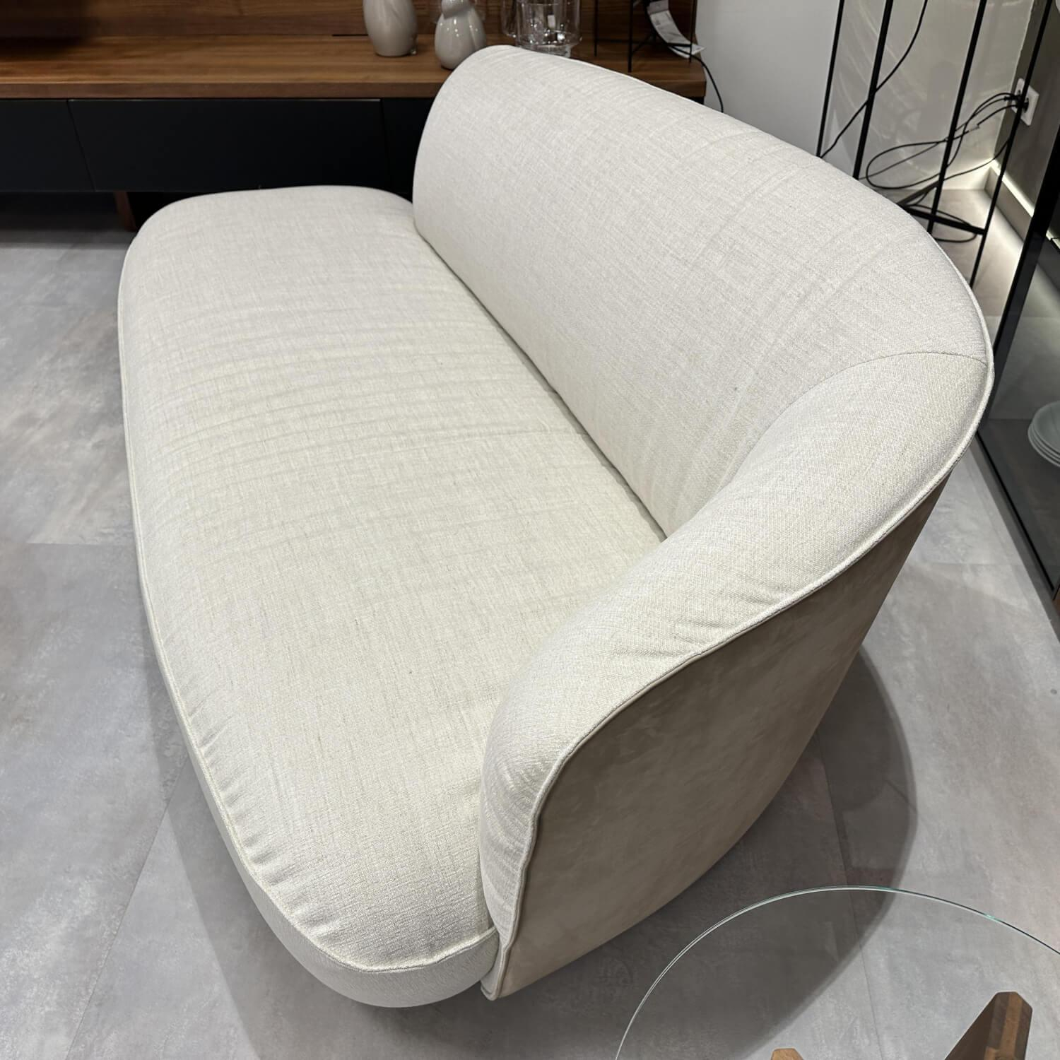 Walter Knoll - Recamiere Ishino Innen Stoff Garbo 7737 Pearl Weiß Beige Außen Leder Velvet 1482 Sand Beige Sockel Lack Schwarz - 5