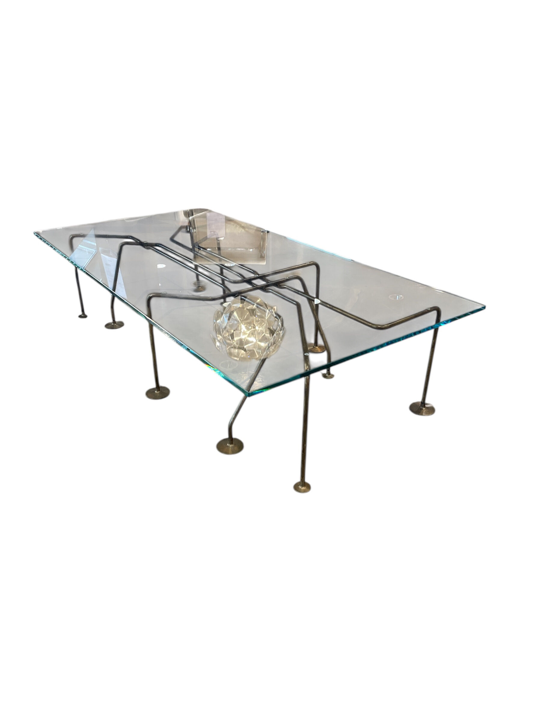 Galotti & Radice - Couchtisch Connection Platte Glas Gehärtet Gestell Messing Handbrüniert - 1