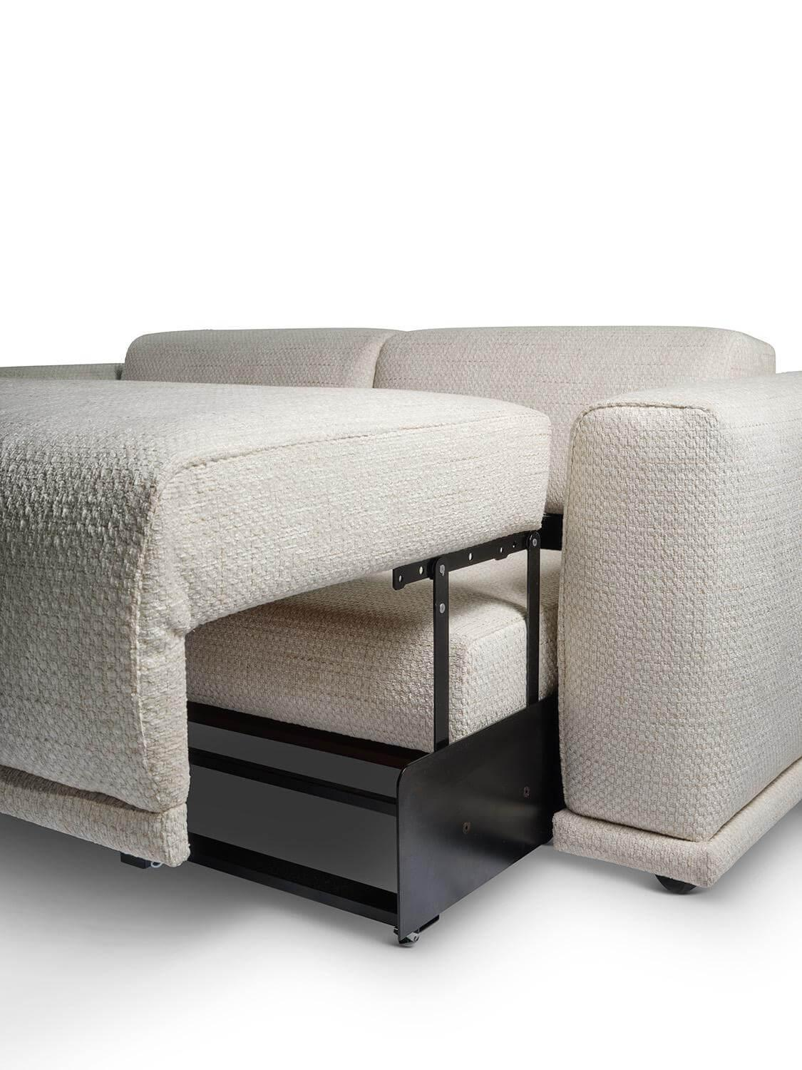 Christine Kröncke - Schlafsofa Bente Stoff Matteo Ecrue 090 Beige Grau Füße Schwarz Mit Longchair - 5