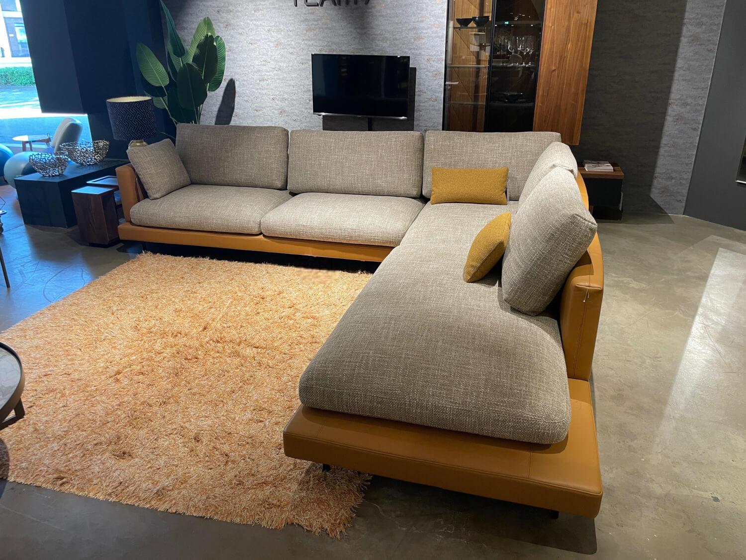 Rolf Benz - Ecksofa 60 Sina Korpus Leder 38 111 Ockerbraun Braun Sitz Stoff 26 383 Sandgelb Grau Gestell Schwarz - 6