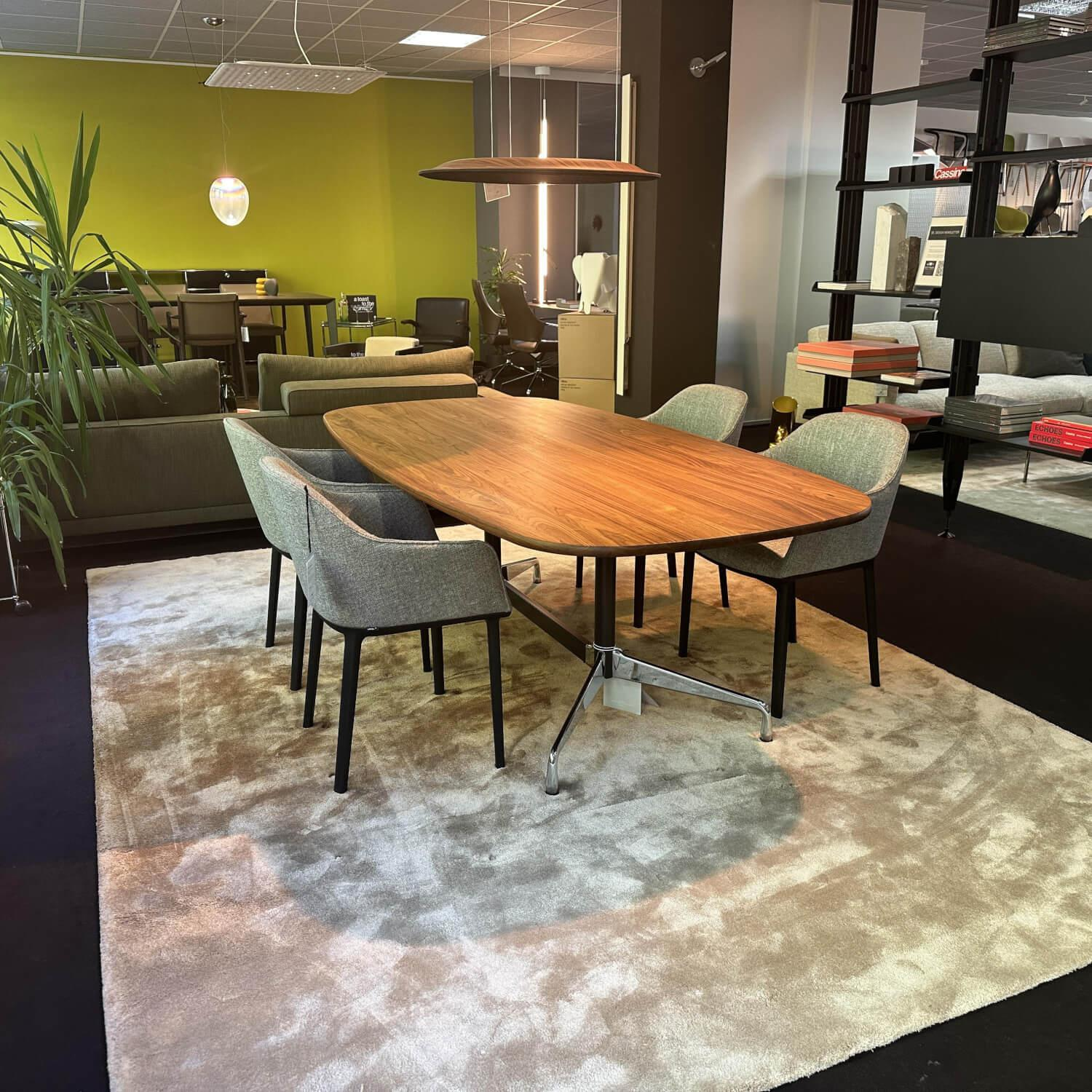 Vitra -  4er-Set Armlehnstuhl Softshell Stoff Savanna Grau Vierbeingestell Kunststoff Basic Dark Schwarz - 6