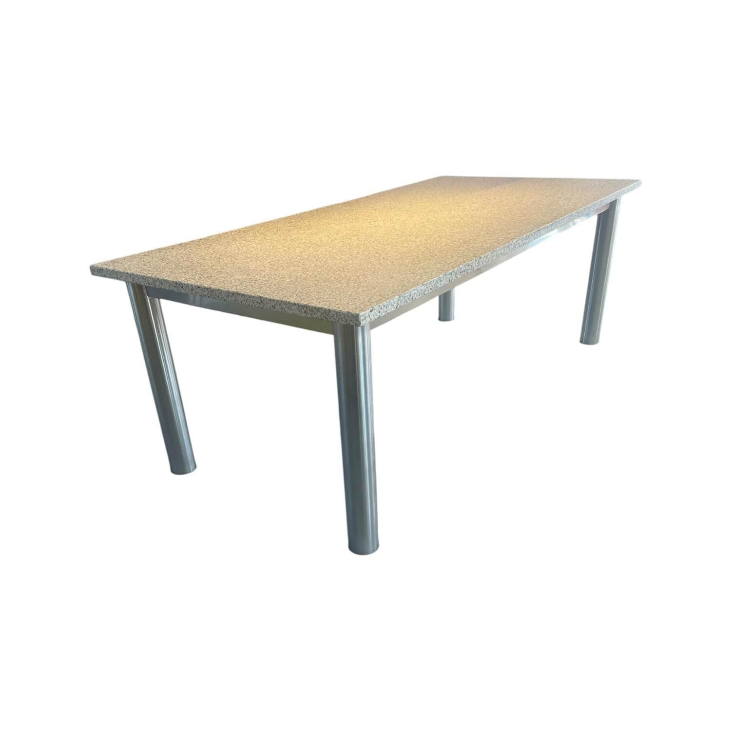 Bacher - Esstisch Platte Granit Bianco Kristall Grau Gestell Edelstahlrohr - 1