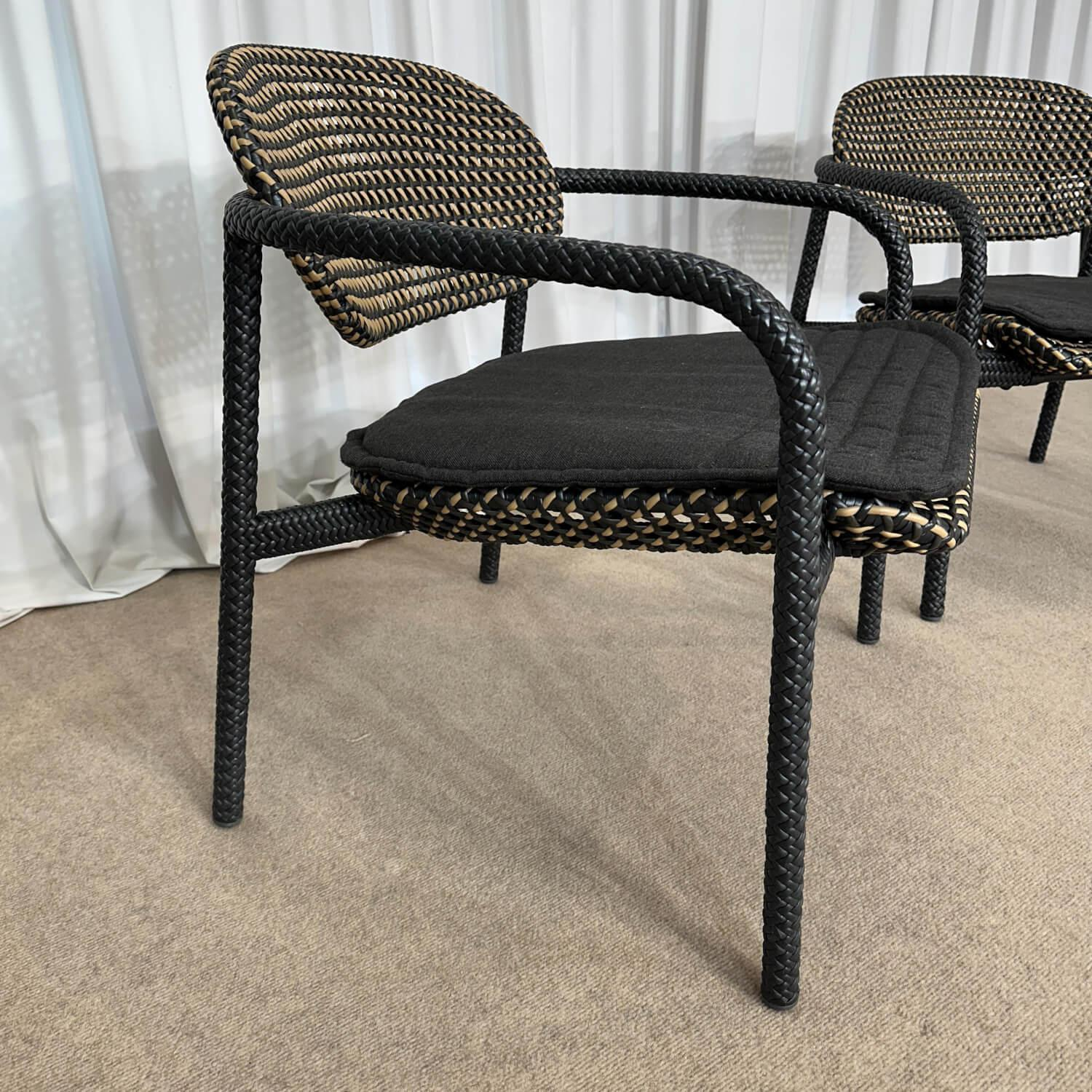 DEDON - 2er Set Stuhl Chair Roll Roii Sitz Kunststoffgeflecht Braun Gestell Aluminium Schwarz - 8