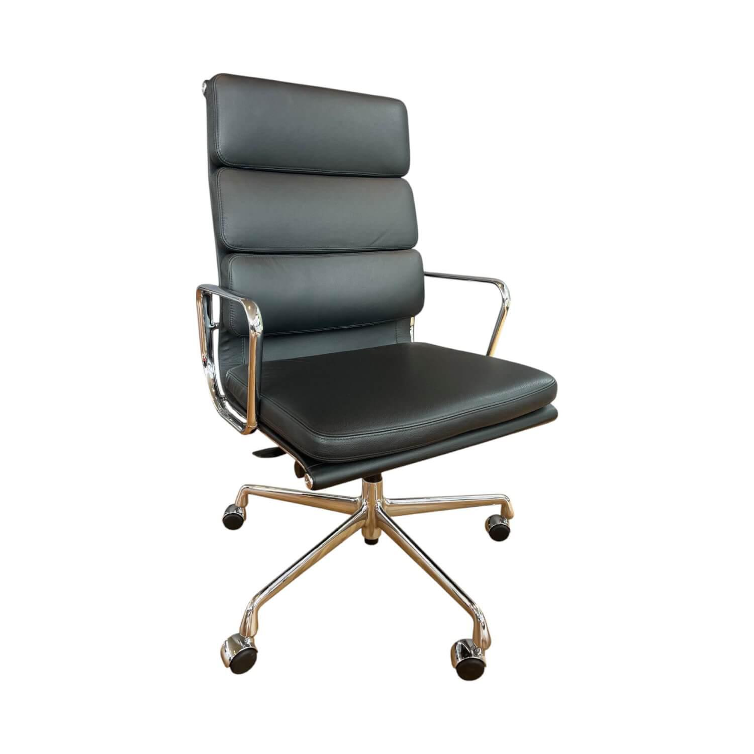 Vitra - Stuhl EA219 Softpad Leder Cuir Nero Schwarz Gestell Aluminium Verchromt Füße Rollen Schwarz - 1