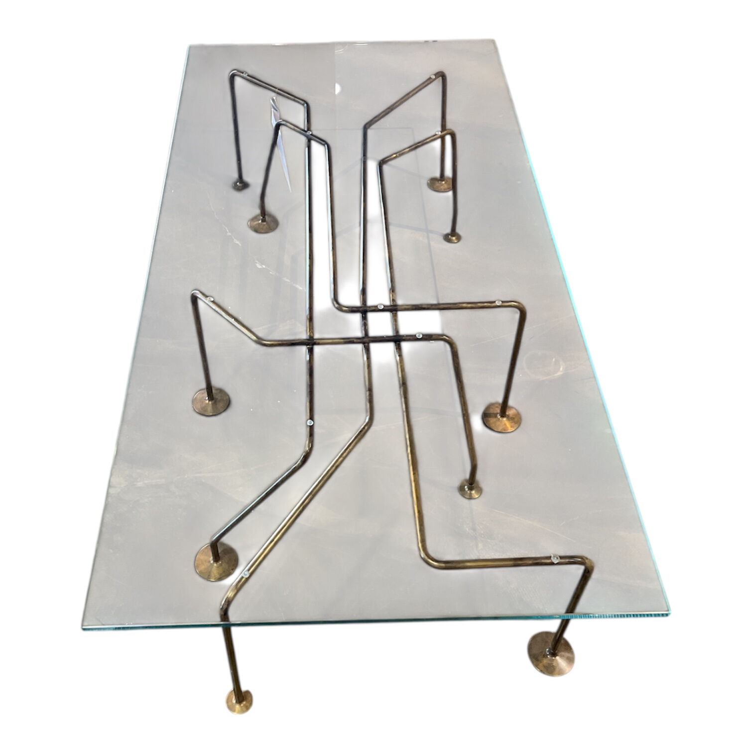 Galotti & Radice - Couchtisch Connection Platte Glas Gehärtet Gestell Messing Handbrüniert - 3