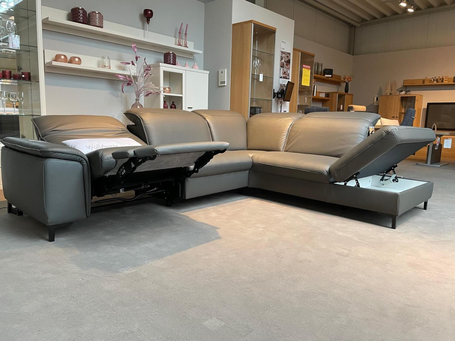 Polinova - Ecksofa Davos Leder L100 Torro Grau mit Relaxfunktion - 2
