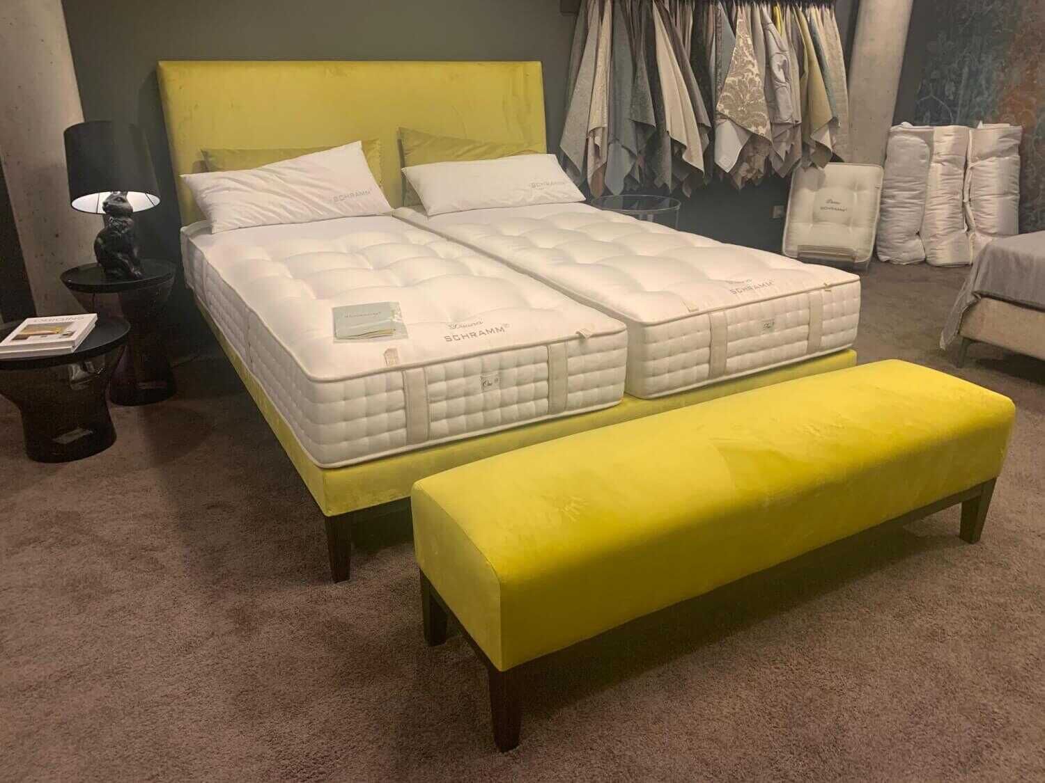 Schramm - Boxspringbett Basis Zara-2B Stoff Ella-1590 Pomelo Gelb mit Matratzen und Bank - 2