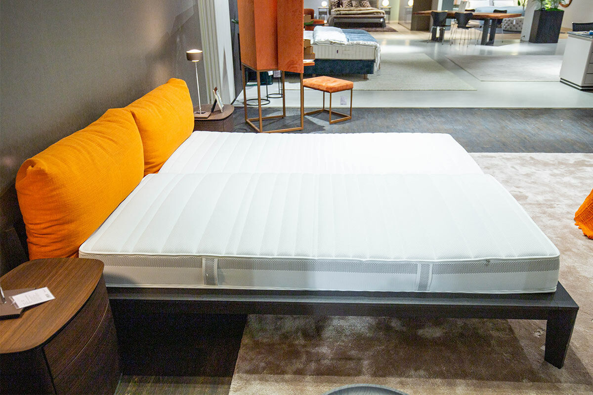 Molteni & C - Bett Wish Stoff Aris A4057 Orange GEstell Ecihe Grau ohne Matratzen ohne Lattenrost - 3