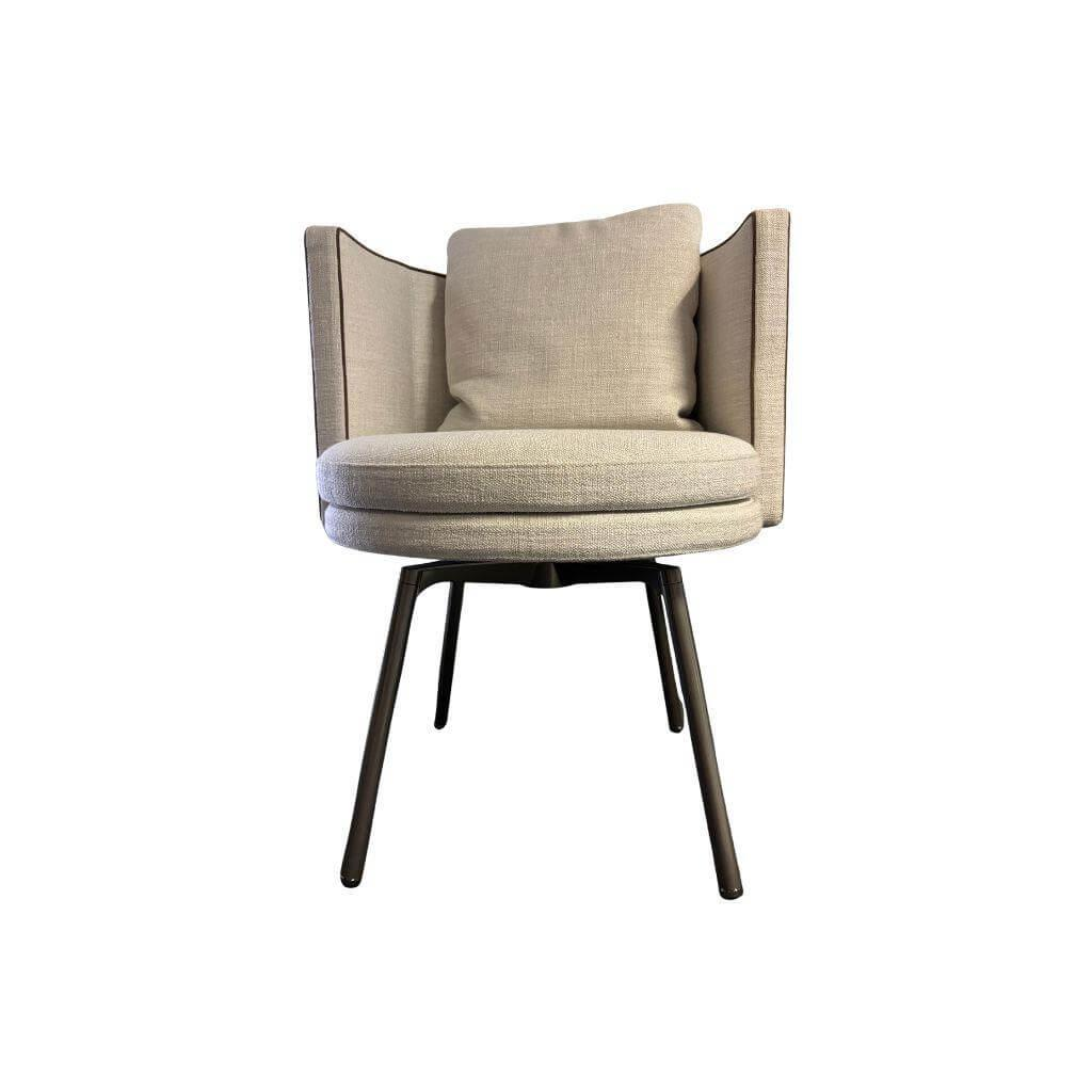 Minotti - Drehstuhl Torii Stoff Ecru Beige Gestell Metall Bronze Drehbar - 1