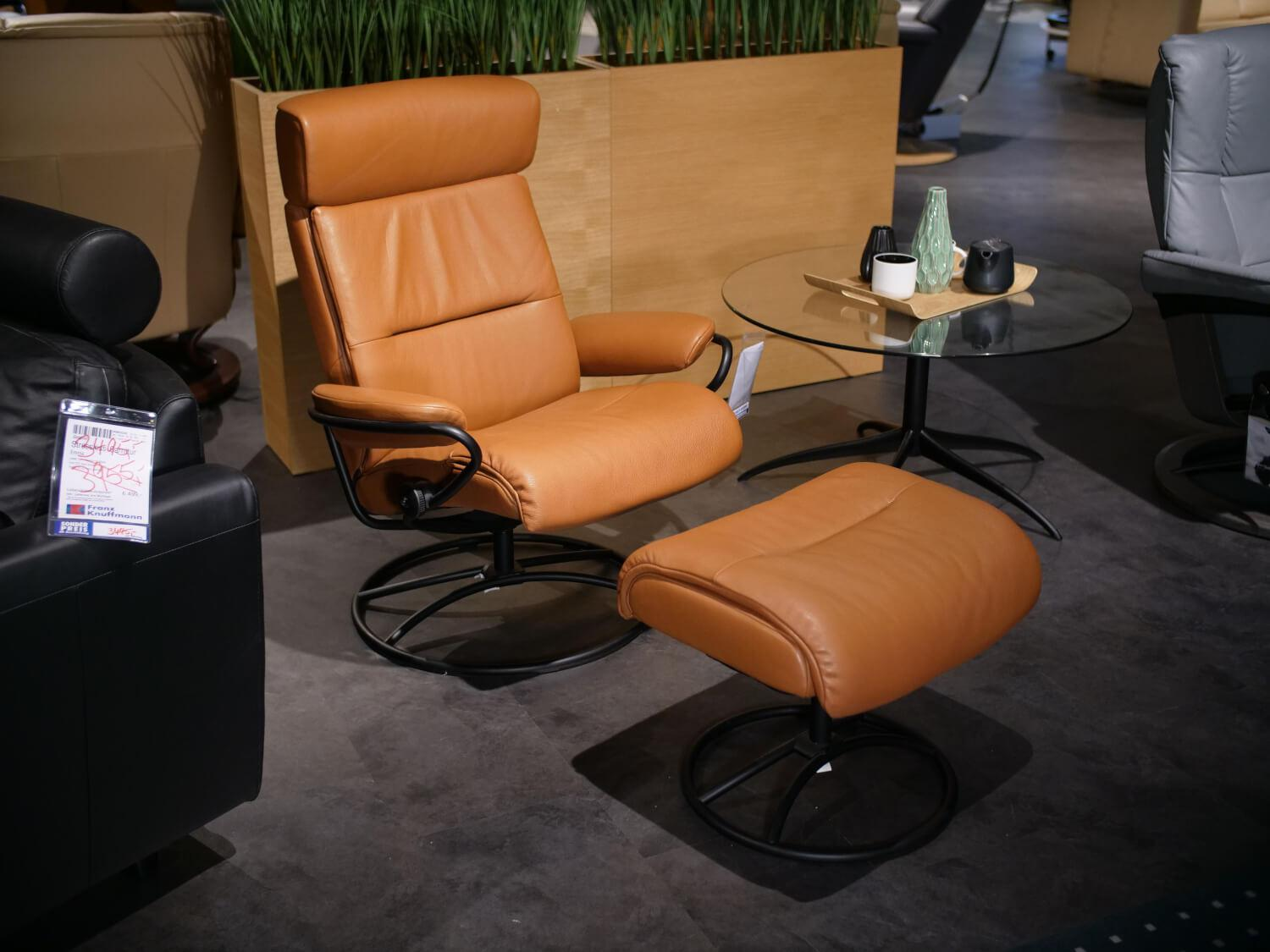 Stressless - Sessel Tokyo M 1354365 Mit Hocker Bezug Leder 096 Noblesse 34 Tigereye Braun Gestell Original  Matt Schwarz - 7
