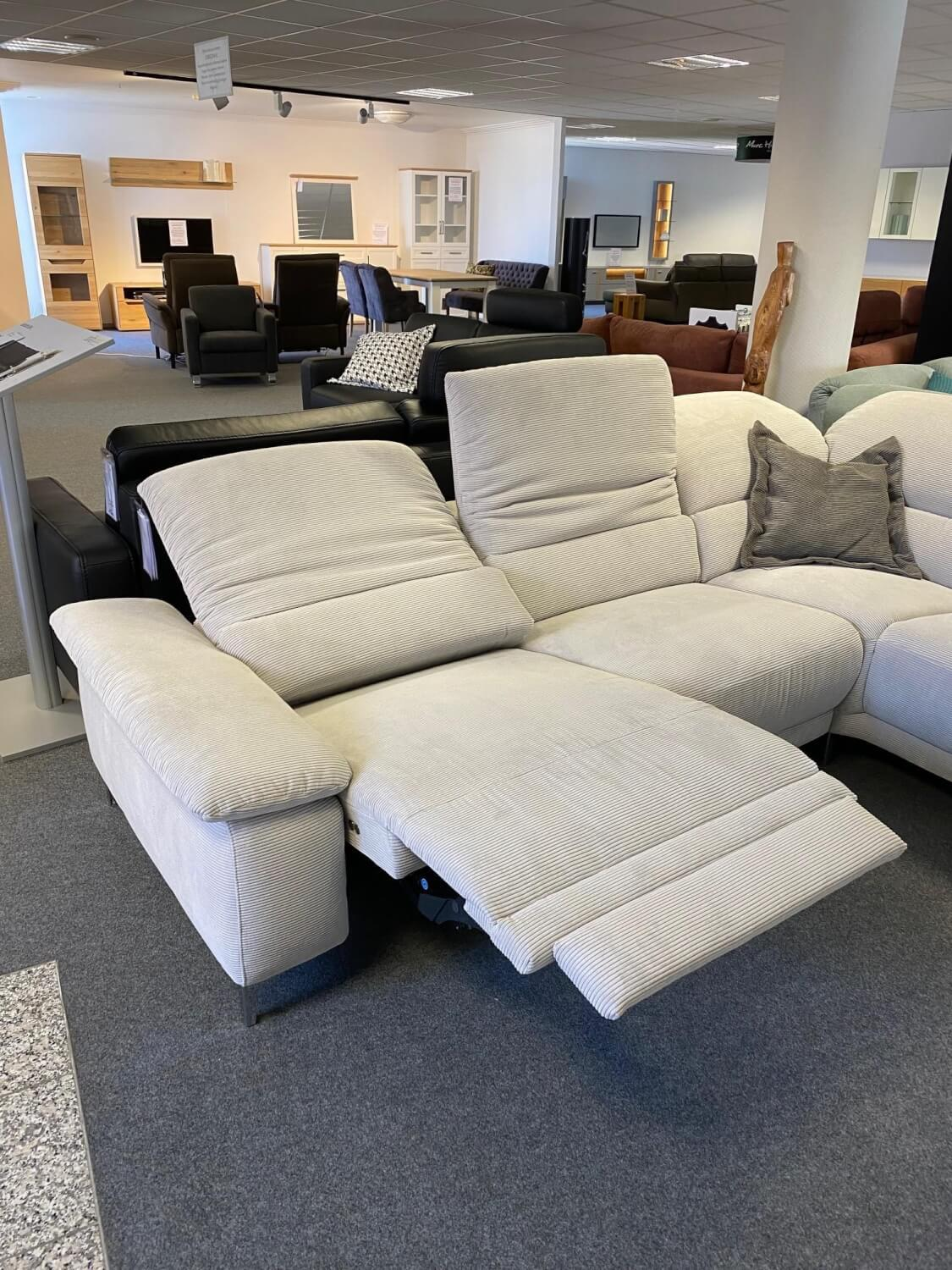 Carina - Ecksofa Modell 1220 Stoff Feincord Silber Grau PG2 Füße Chrom mit Hocker - 3