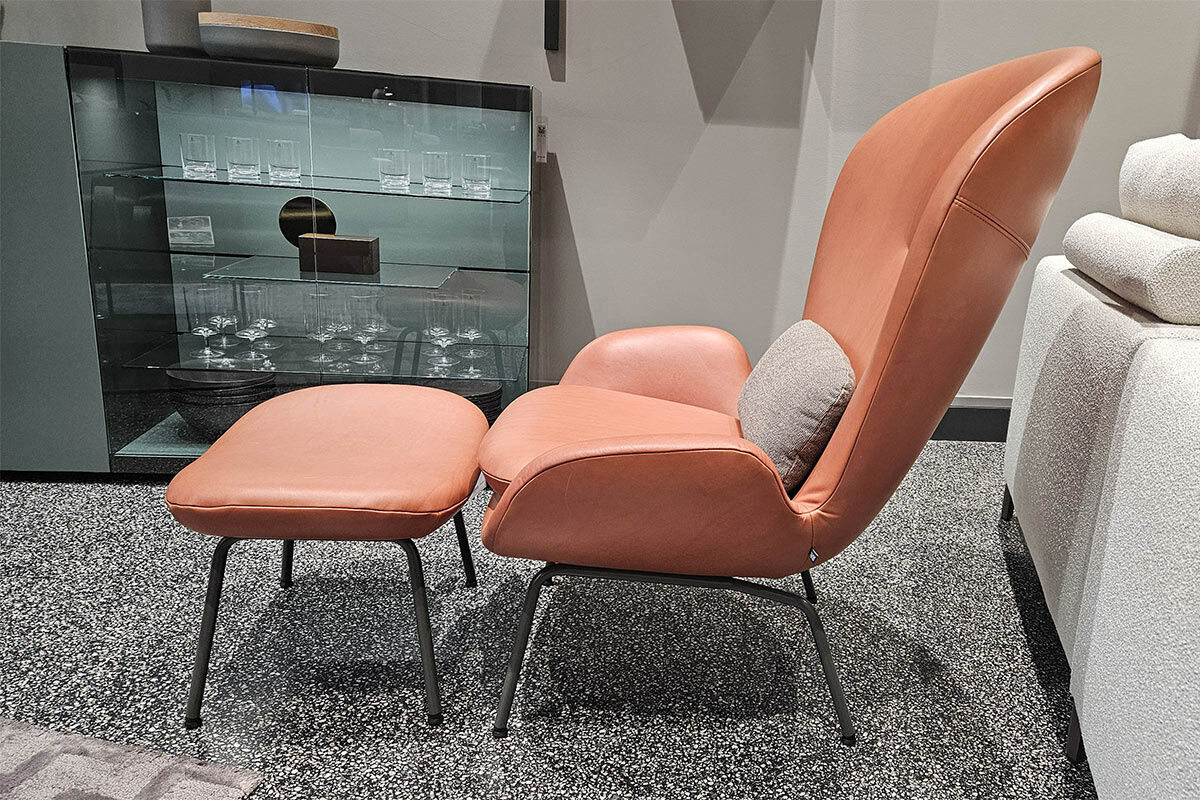 Rolf Benz - Sessel 594 Leder 42 105 Kupferbraun Braun Gestell Umbragrau RAL 7022 Inklusive Hocker Und Rückenkissen - 4