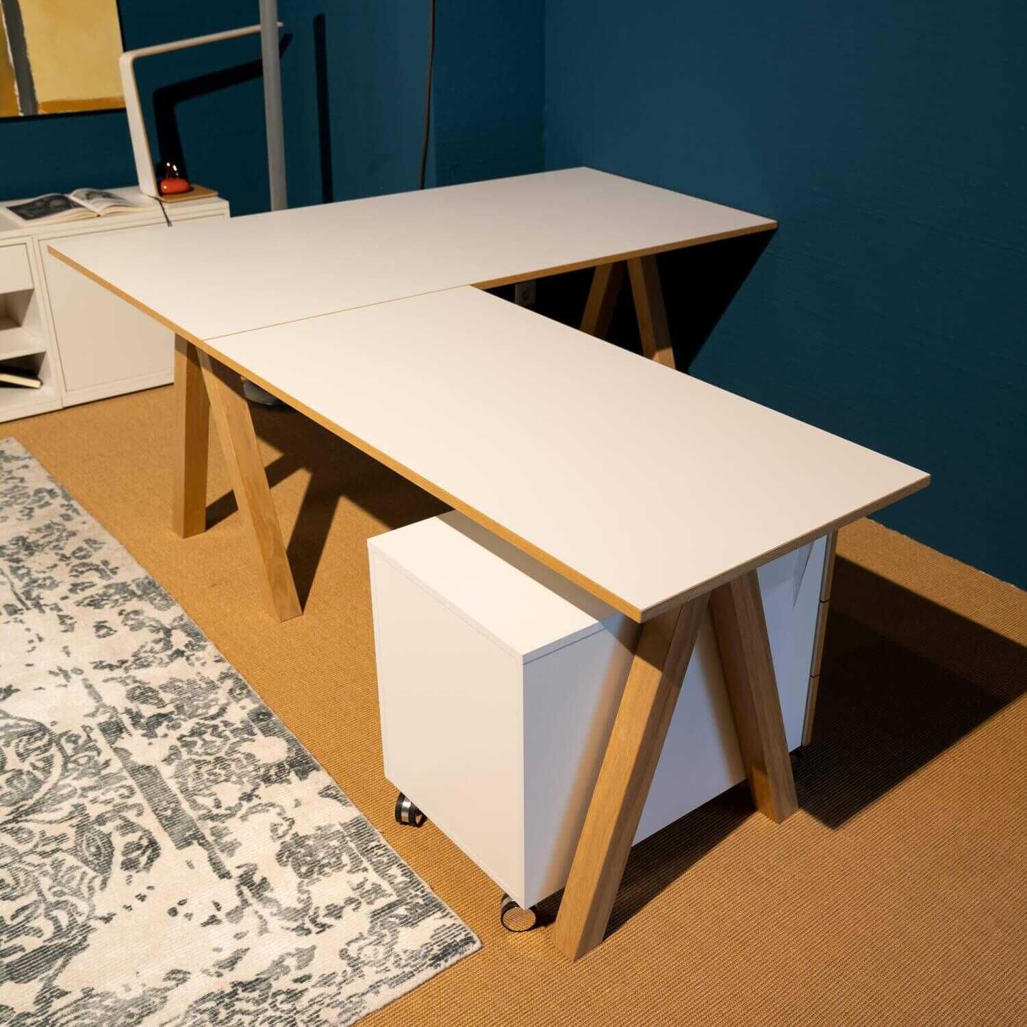 Schreibtisch Oslo Eiche Mit Rollcontainer Weiß