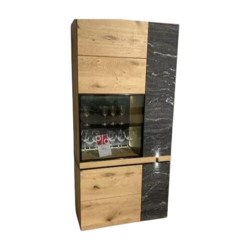 Voglauer - Vitrine V-Rock Alteiche Rustiko Steinakzent Mit Steinrückwand Und Beleuchtung - 1