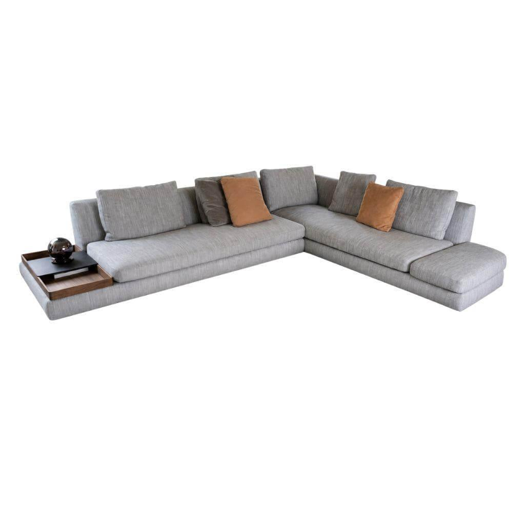 Walter Knoll - Ecksofa Tama Stoff Bogar Platinum Grau Tablette Nussbaum Geölt Füsse Nussbaum Geölt - 1