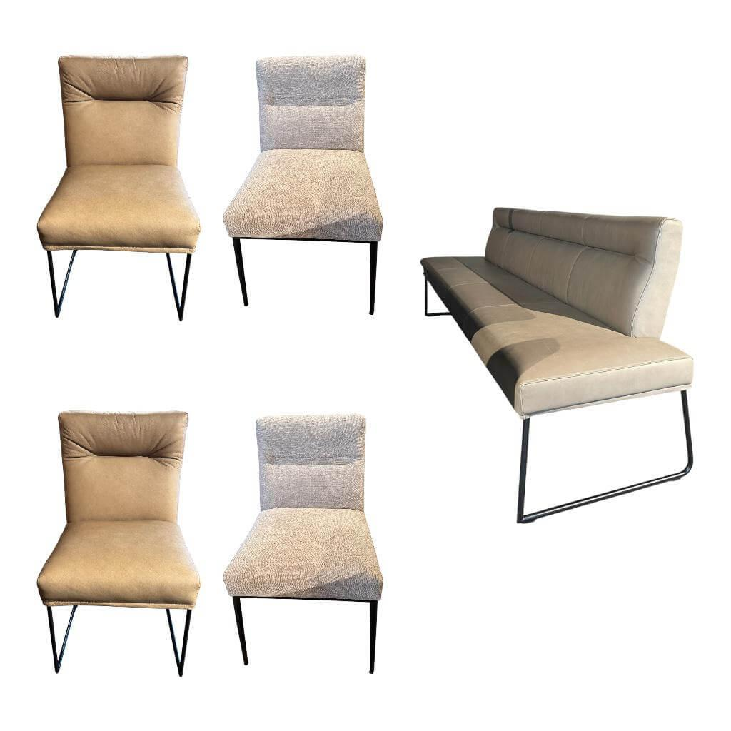 Haas - Sitzgruppe Columbo Leder Rancho 1805 Fango Beige Metallgestell Rundrohr Schwarz Lackiert - 1