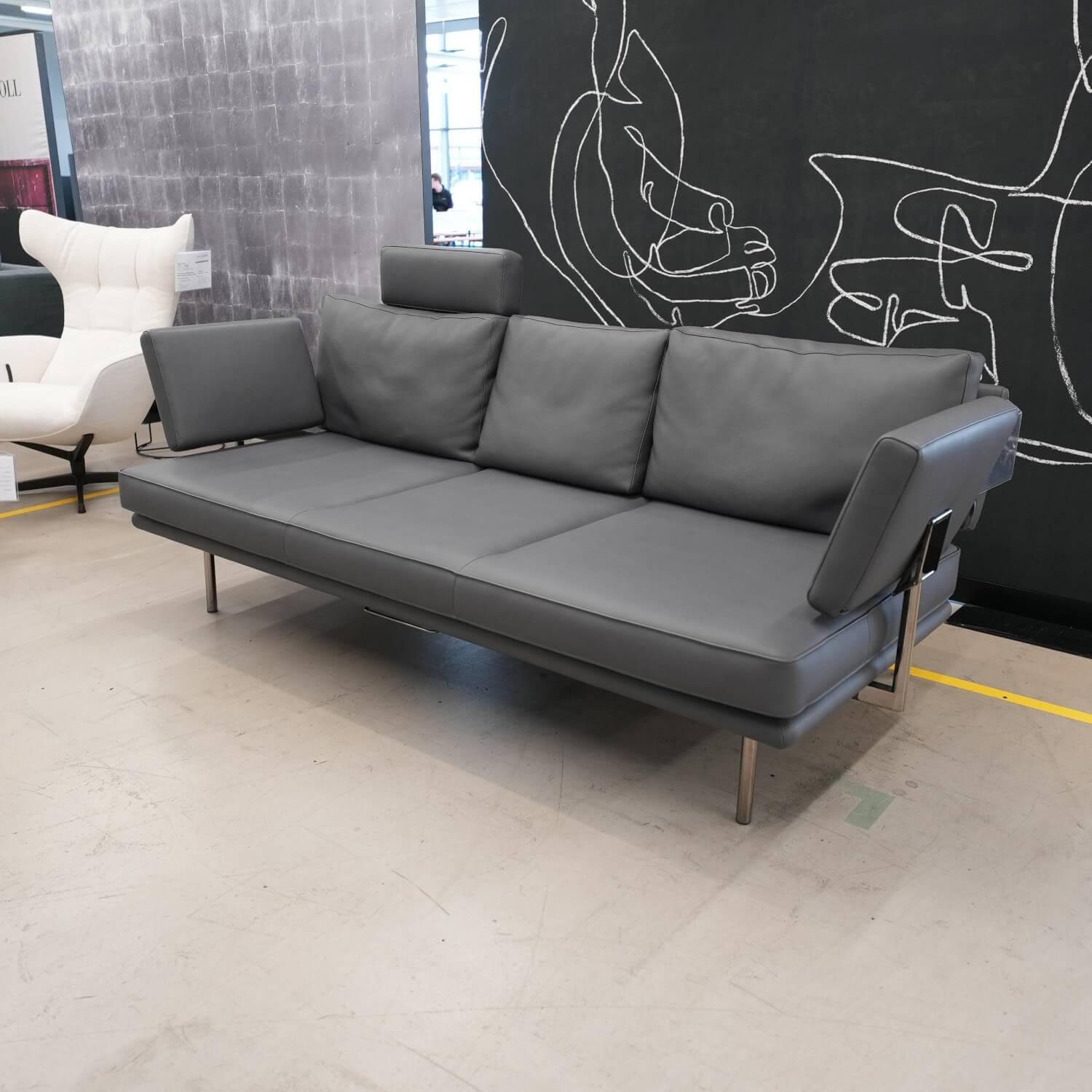 Walter Knoll - Sofa Living Platform 400-30 FLFR Bezug Leder Safari 1377 Anthrazit Gestell Schwarzchrom - 9