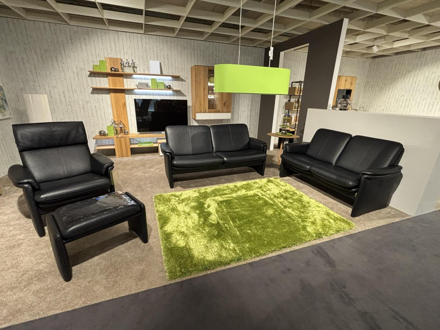Erpo - Garnitur City Leder 43.876 Dunkelblau mit Sessel und Hocker - 1