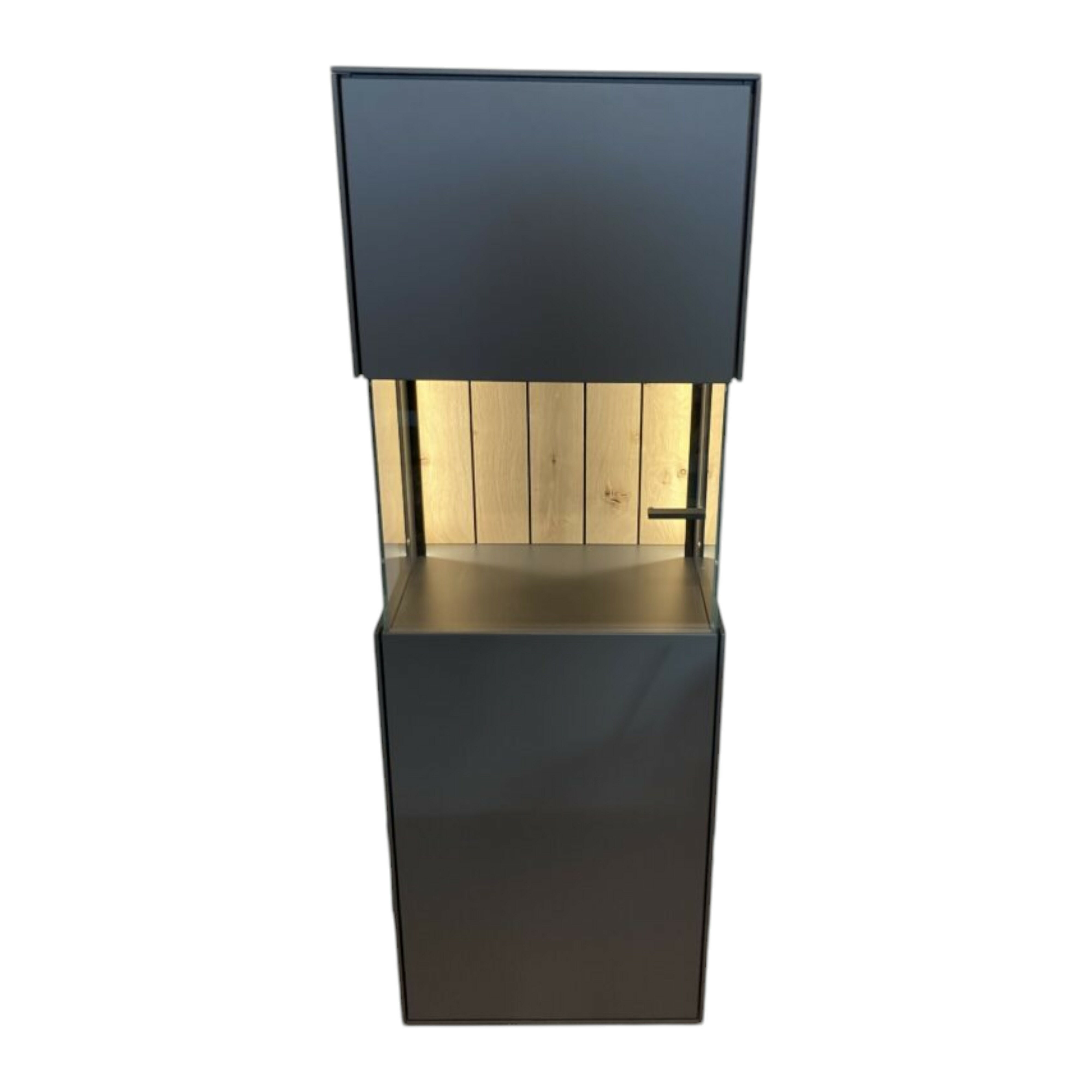 Wöstmann - Vitrine Werne Korpus Lack Graphitgrau Rückwand Balkeneiche Stark Gebürstet Seitlich Verglasung Mit LED Beleuchtung - 1