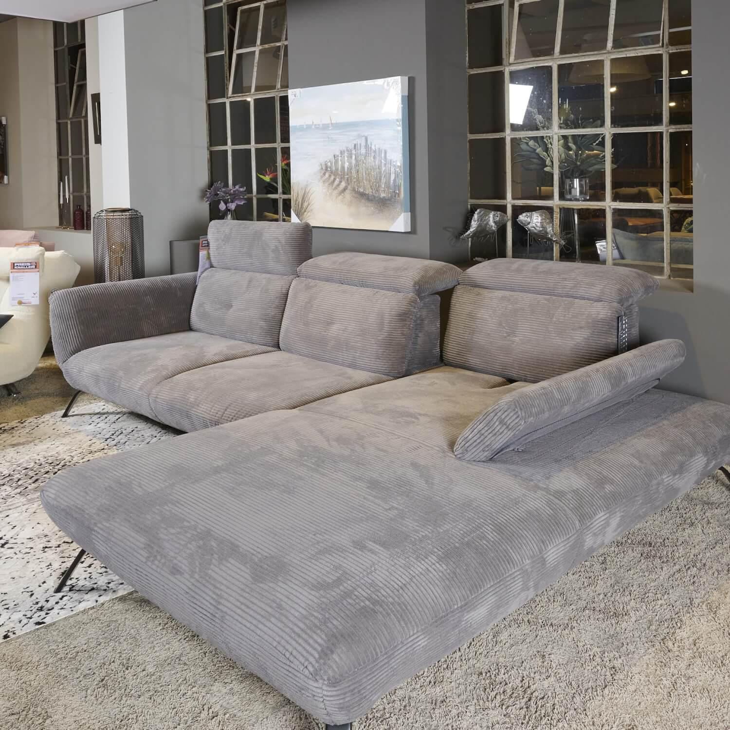 Steinpol - Eckgarnitur Seattle Cord Bezug Stoff Lincoln Grau 90 Metallfuß Schwarz Matt - 16