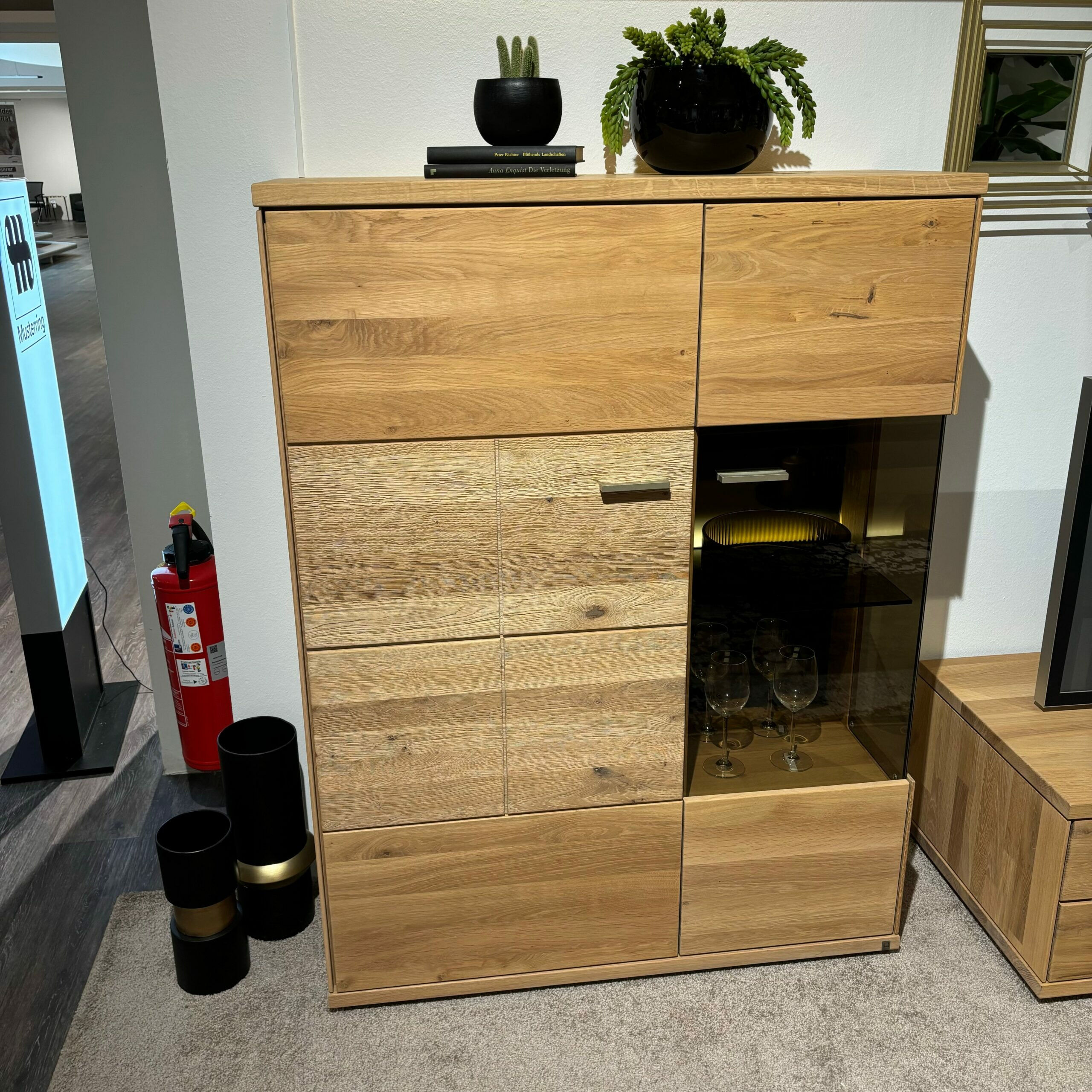 Musterring - Wohnwand Portland Wildeiche Bianco Glasfront Anthrazit  - 4